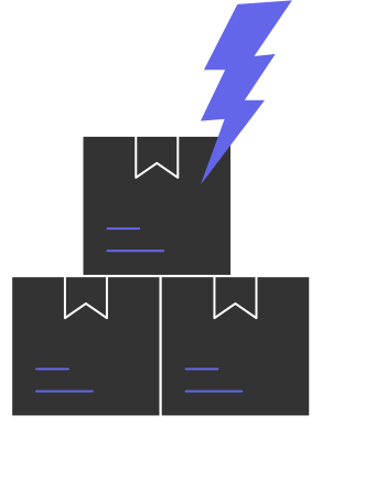 a box stacked ontop of two other boxes and a lightning bolt